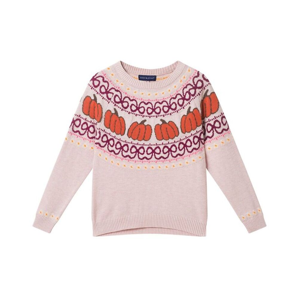 Andy & Evan Girls  Pumpkin Fairisle Sweater Set